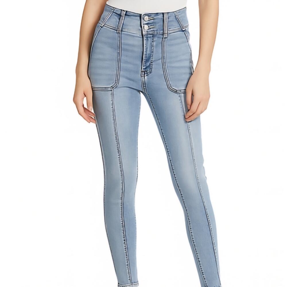 American Eagle High Rise Light Blue Jeans Next Level Stretch Denum 6 Short